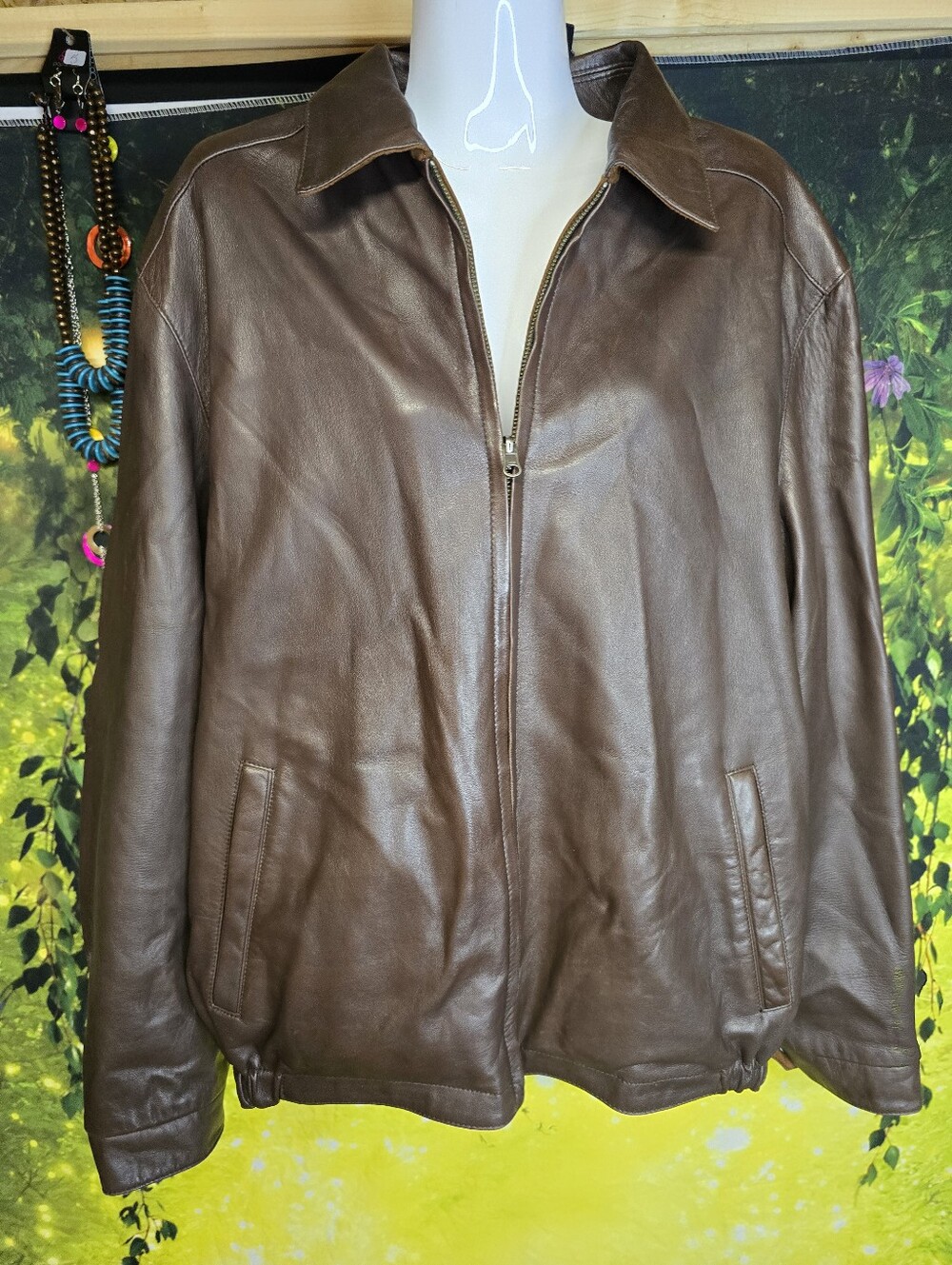 #107 Vintage 90s Men's Brown Leather Bomber Jacket - Reversible